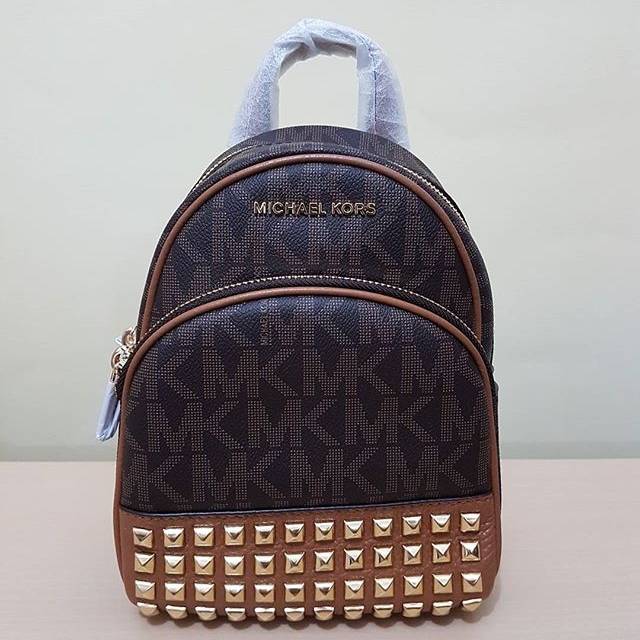 Tas Ransel Michael Kors Original / MK Abbey Extra Small XS Backpack Signature Brown (Bisa Sling)