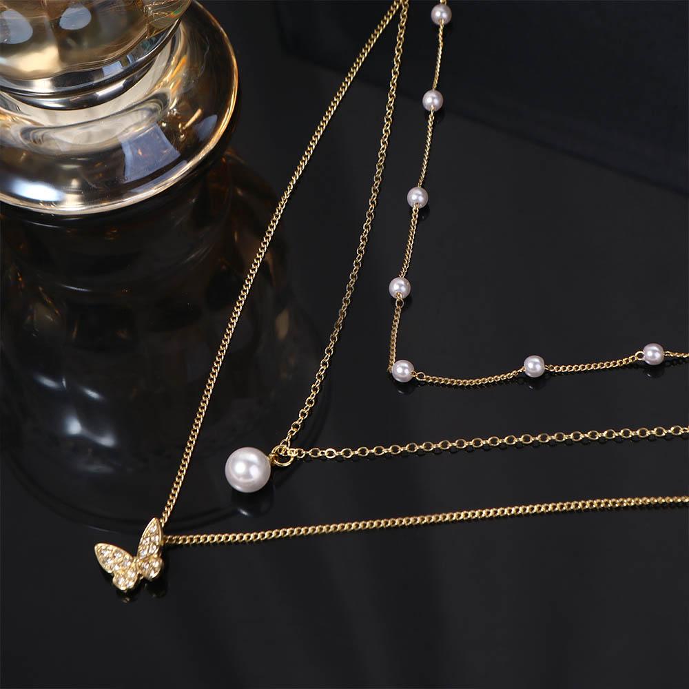 Needway Kalung Kupu-Kupu Wanita Korea Collares Perhiasan Multi Layer Rantai Klavikula Sederhana