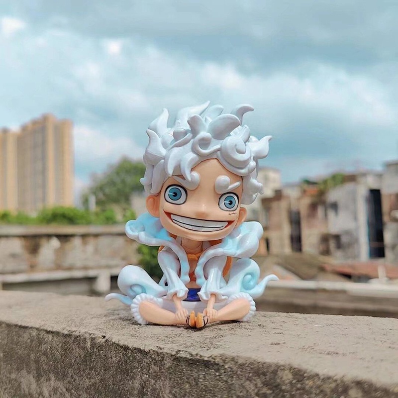 Anime One PieceLuffy Anime Figure Chibi Gear5 Q Versi Dewa Matahari Nika 12 cm PVC Action Figurine Collectible Model Toys Mainan Ulang Tahun