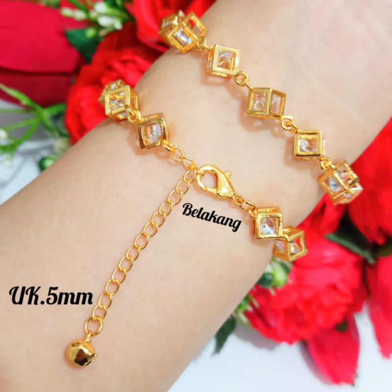 Gelang Tangan TITANIUM Dewasa Rubik Kristal perhiasan Anti Karat Gold&amp;Silver Tersimple