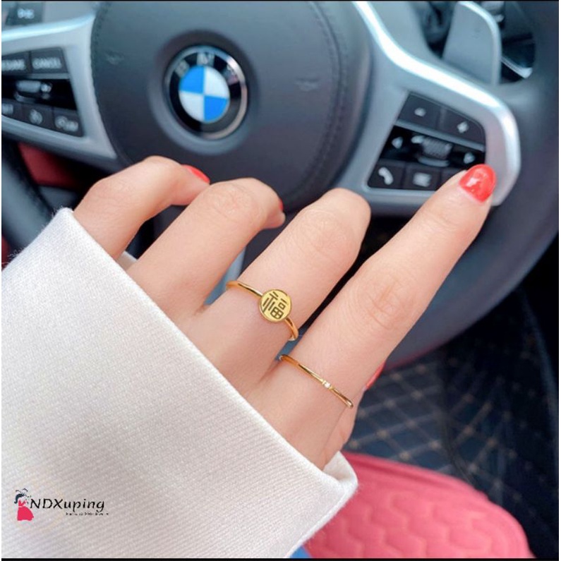 Cincin Dewasa Ukir Koin Titanium Wanita Anti Karat N22092201