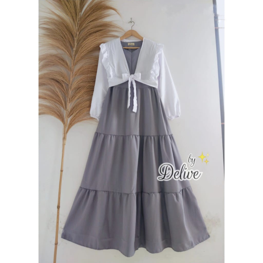 SYAKILLA DRESS OVERALL SET INNER / CARDI PUTIH POLOS 3 VARIASI GAMIS REMAJA TANGGUNG / GAMIS TERBARU