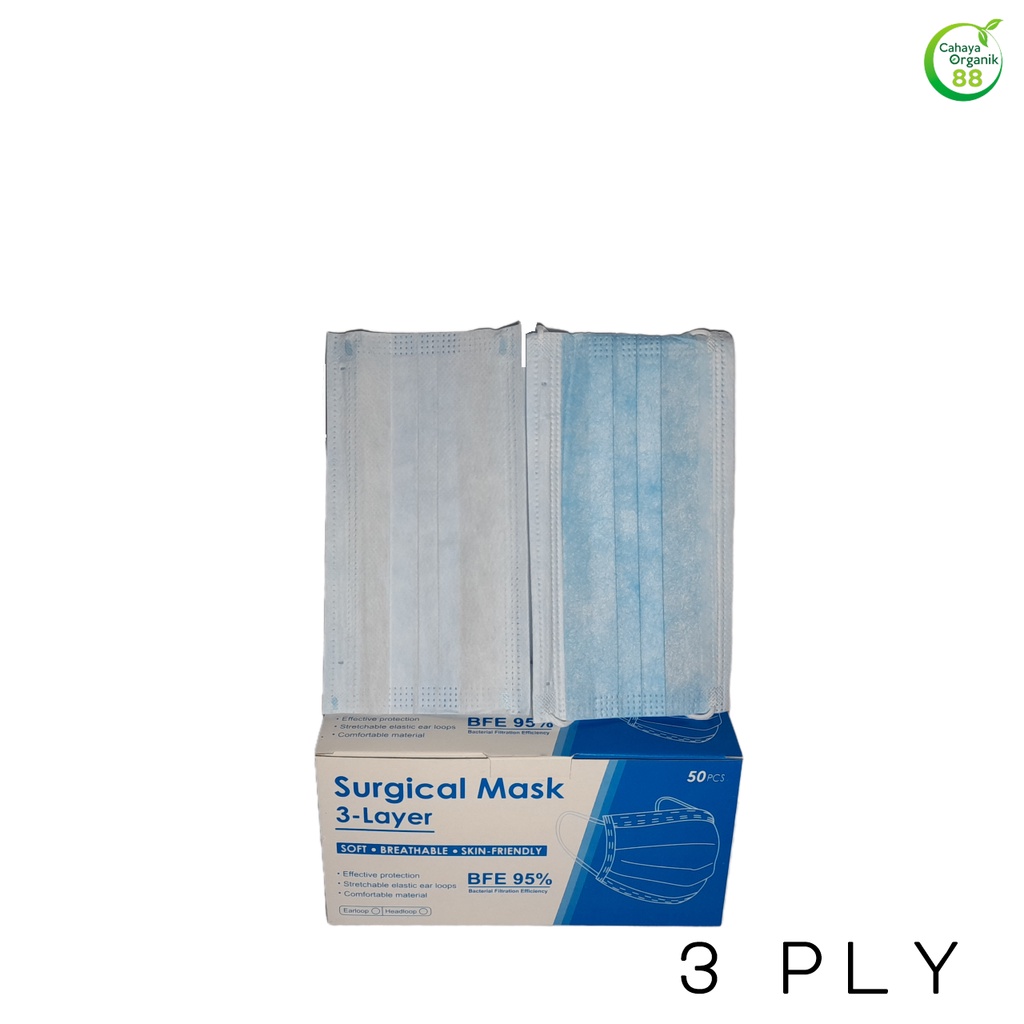 Masker Earloop 3 Ply Face Mask Biru 1 Box Isi 50 Pcs