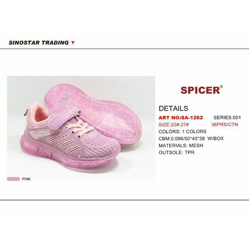 TERBARU SEPATU SNEAKER ANAK MODEL LAMPU LED SIZE 22-27 SPICER ORIGINAL