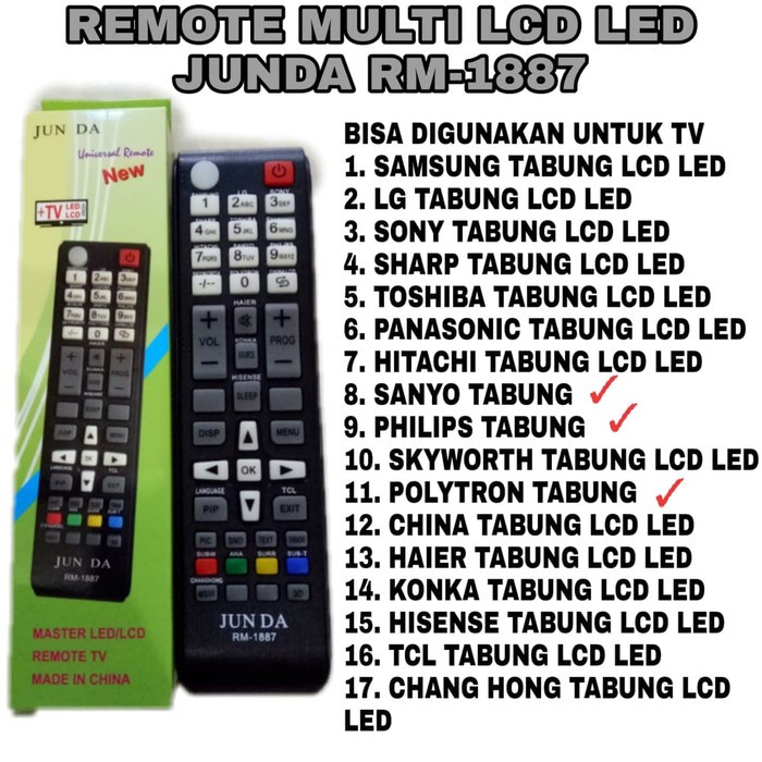 Unik Remote Tv Universal Master Lcd Led Jun Da Rm 1887 Limited Shopee Indonesia