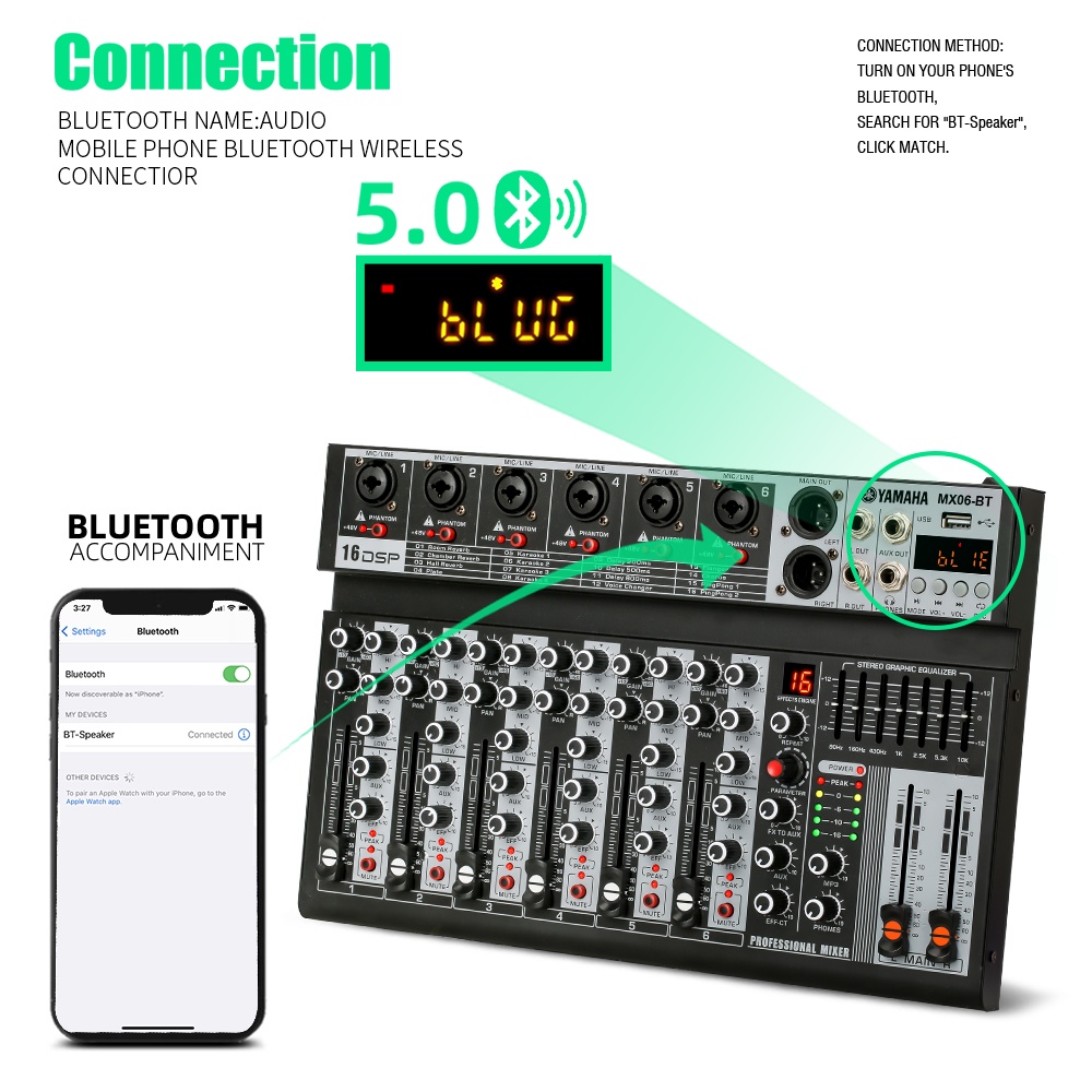 Mixer suara  mixer profesional 6/4-channel MX06BT / MX04BT mixer EQ efek 16DSP sinyal USB Bluetooth/MP3 amplifier KTV amplifier tahap perfo
