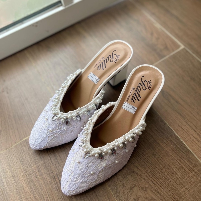 Termurah !!! COD Heels 7cm brukat payet mewah Ricis putih / wedding shoes / sepatu pengantin / sepatu tunangan / sepatu wisuda