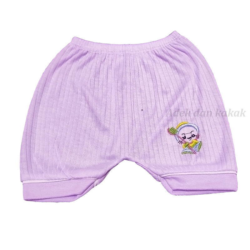 6 pcs celana pendek bayi bahan kaos salur (0-3 bulan)