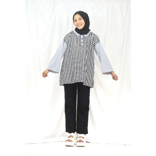 INAFHA TOP - Promo 10.10 Atasan Blouse Stripe Busui Friendly Oversized Pastel