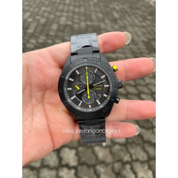 Jam Tangan Alexandre Christie Ac 6603 Original Black Yellow Pria
