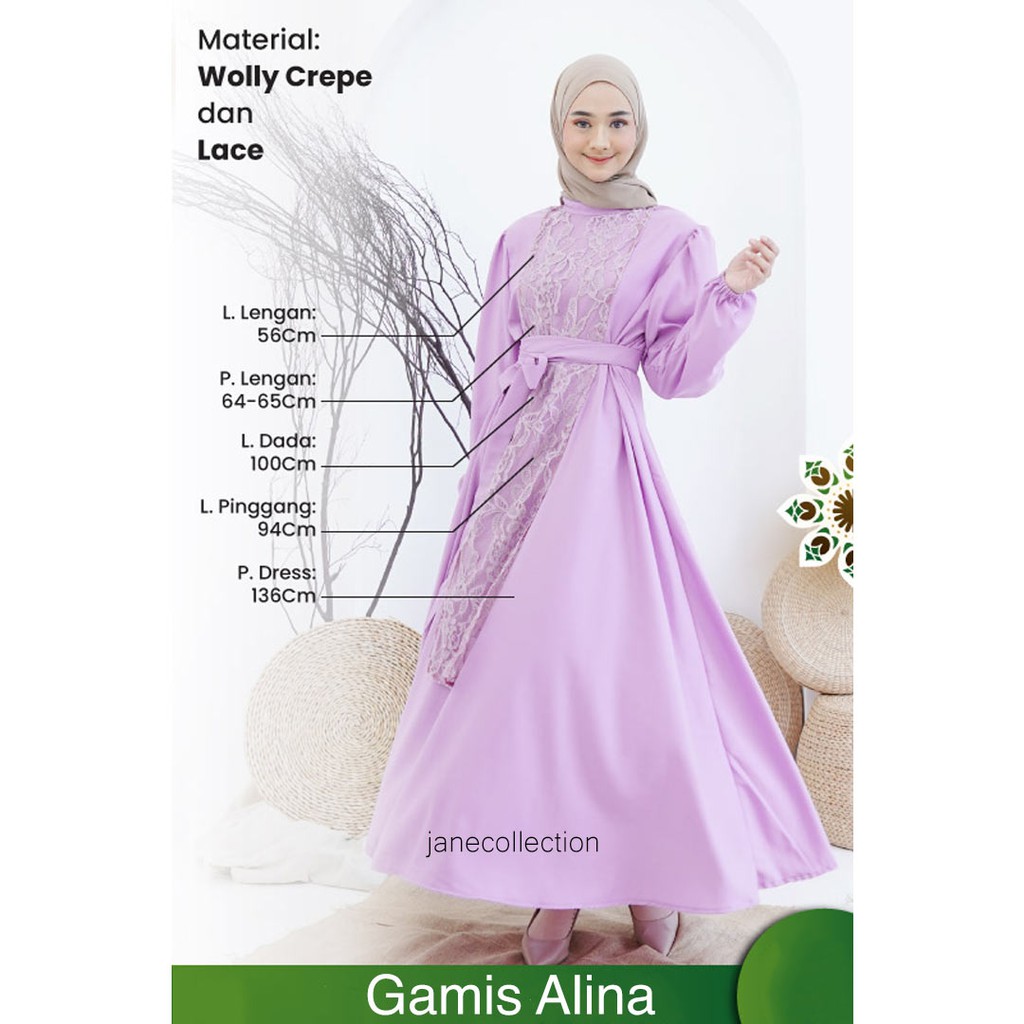 JANE COLLECTION || Baju Muslim Gamis Alina Wanita Brukat