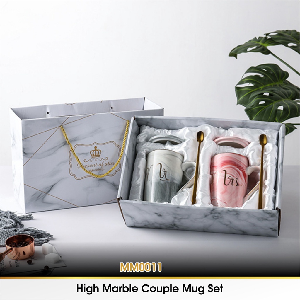 Cangkir Gelas Hampers Couple Mug Marble Keramik Tutup Mr Mrs Pasangan Couple Kado Pernikahan Couple Wedding Gift Aesthetic Set