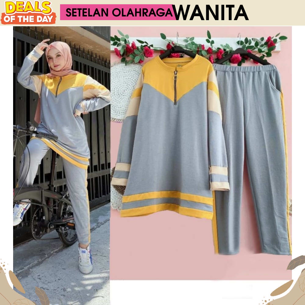 SETELAN TUNIK JUMBO TERMURAH BAJU SENAM.MUSLIMAH JUMBO.SIZE BAJU SENAM YOVIS JUMBO Stelan Training