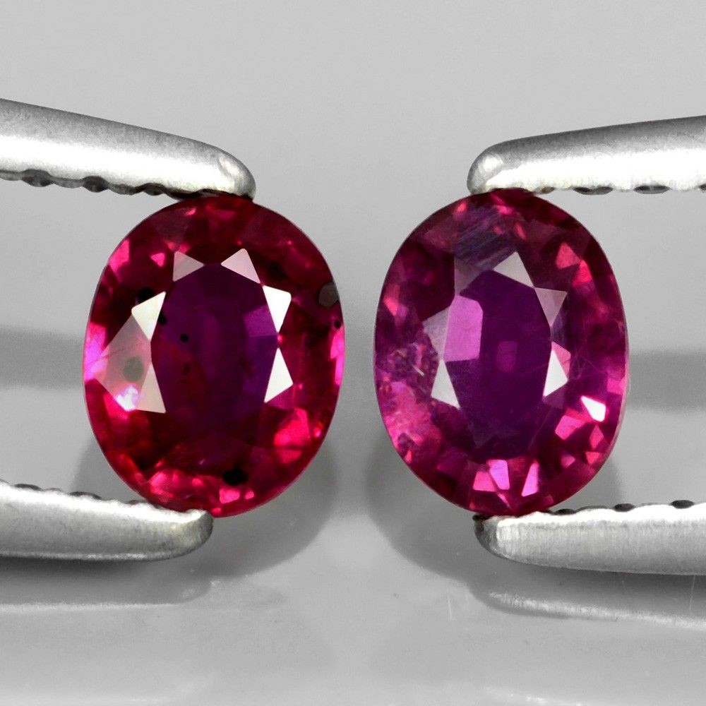 Perfect Pair 2Pcs/0.74Ct tcw Oval Natural Unheated Untreated Fiery Pinkish Red RUBY RB028