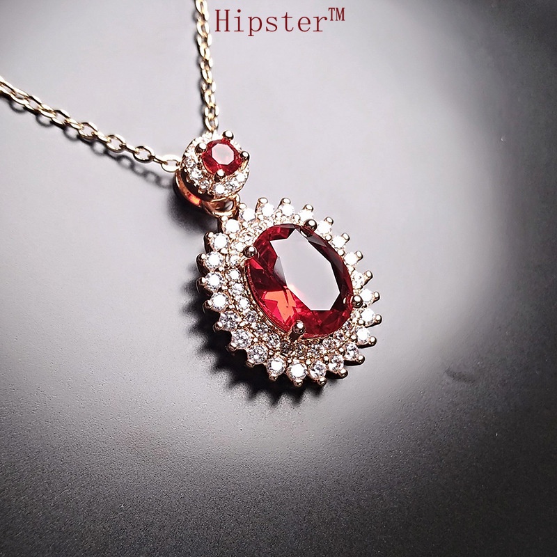 Hot Sale Fashion All-Match Personalized Natural Ruby SUNFLOWER Pendant Necklace
