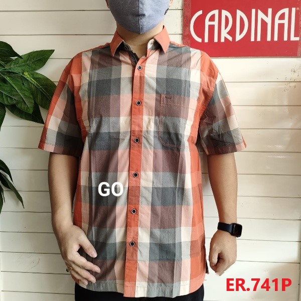 gof CRQ JUMBO CARDINAL KEMEJA REGULAR Lengan Pendek Pria Hem Casual Jeans Santai Motif Original