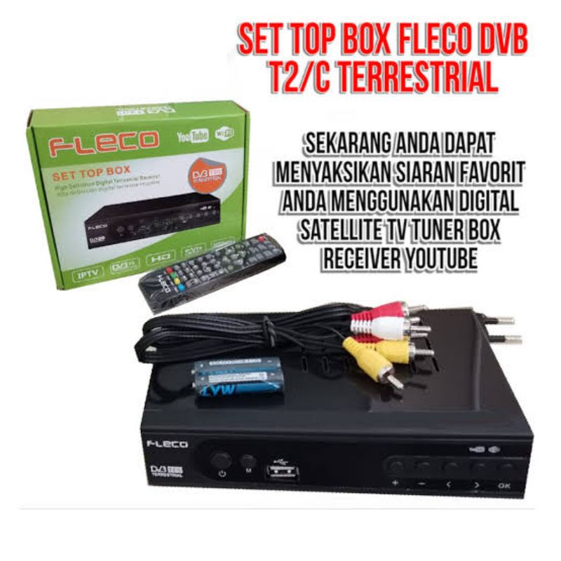 Receiver Set Top Box Fleco DVB T2 HD Digital Antena UHF - TV Analog ke Digital