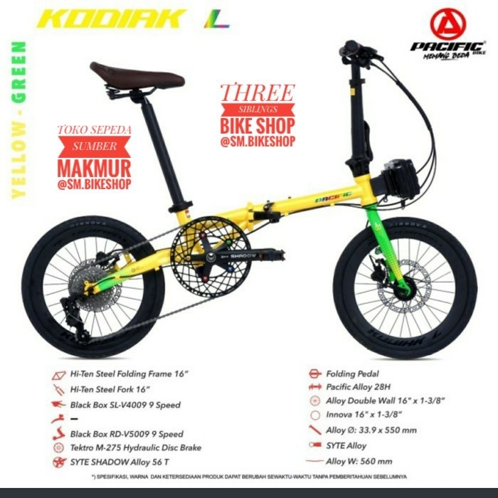 SEPEDA LIPAT PACIFIC KODIAK L 16 INCH YELLOW GREEN 9 SPEED