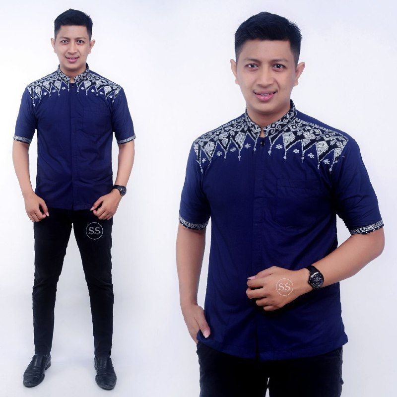 Baju koko bordir lengan pendek mix batik kualitas premium / koko muslim koko pria koko dewasa