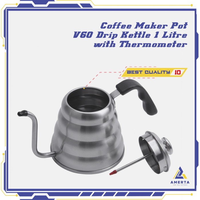 Coffee Maker Pot V60 Drip Kettle Teko Barista Kopi 1 Liter with Thermo