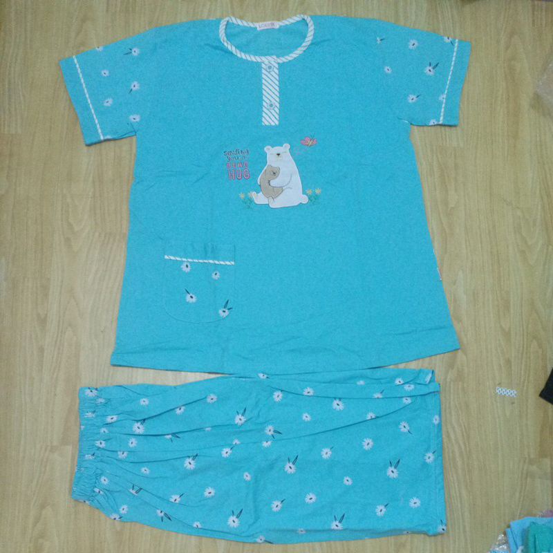 flo_style-baju tidur 3/4 jumbo kaos tebal lorita tinny by Sofie termurah/terlaris(Etalase2geser☝️-Biru 486