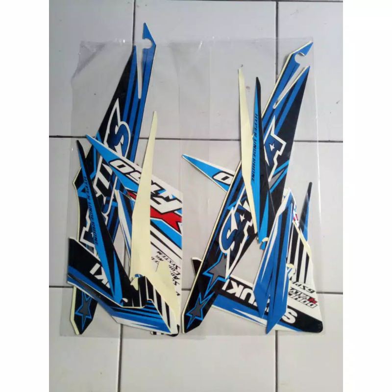 sticker stripping body Satria Fu facelift 2014 biru putih