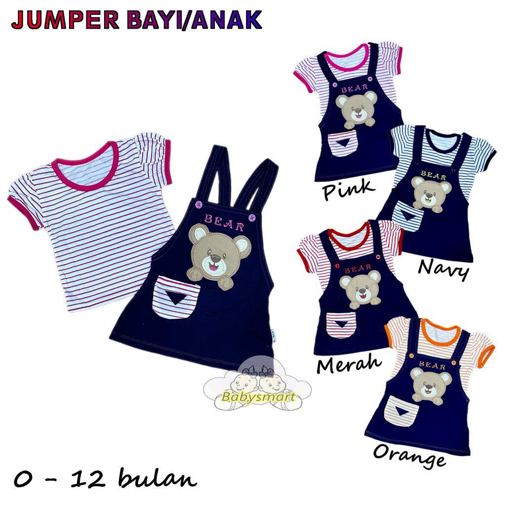 Babysmart - Baju Dress bayi/Anak Perempuan Cewek HANSOP/ROMPER motif BEAR SALUR DAXIA RK TR 216 SNI usia 0 -12 bulan / Pakaian anak