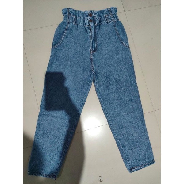Celana Panjang Jeans Boyfriend High Waist Korean Denim Wanita Kerut K.