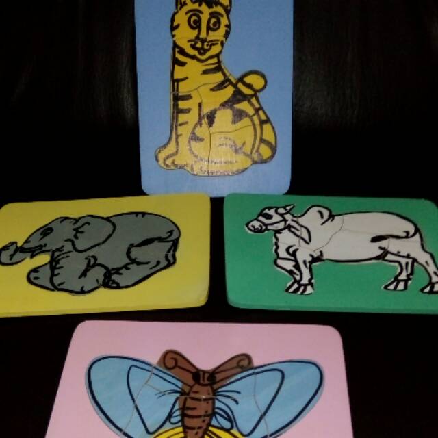 mainan edukasi anak kayu- puzzle hewan