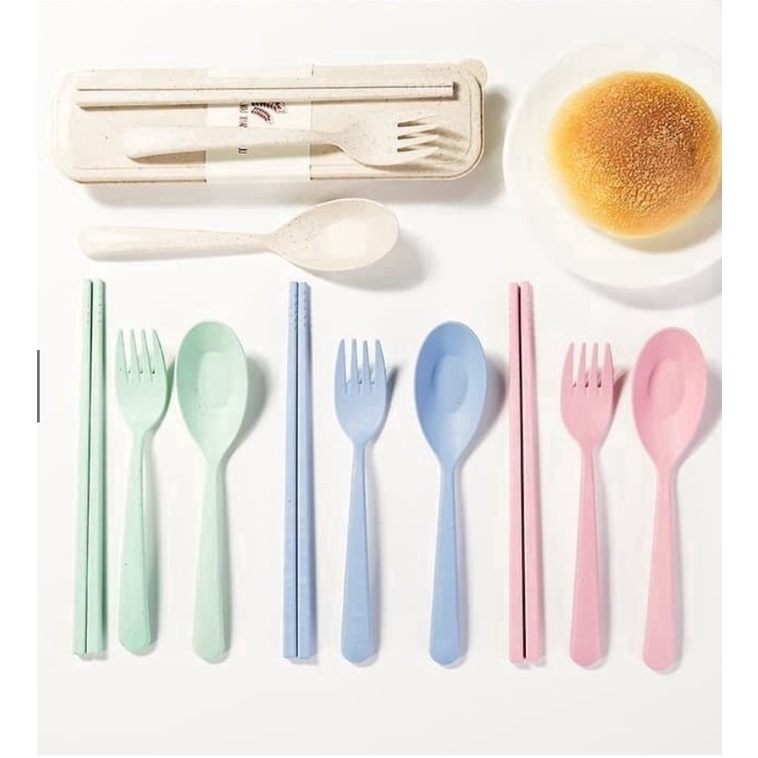Sendok Set Jerami Souvenir Korean Sumpit Travel Gandum Unik Alat Makan Kado Lunch Box Kotak Makan-1