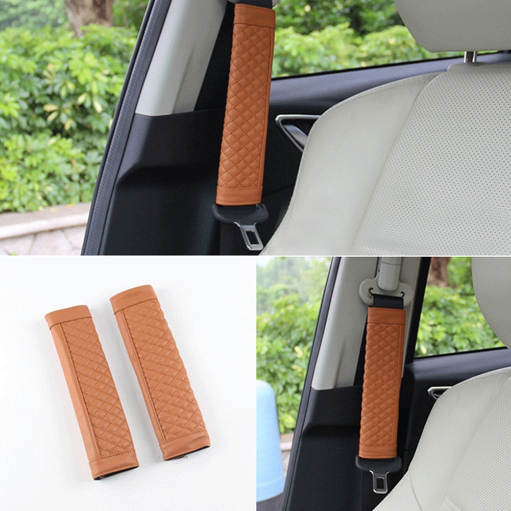 2pcs Cover Sabuk Pengaman Mobil PU Leather Pelindung Bahu Pad Padding Kulit Imitasi Car Seat Shoulder Strap Pad Cushion Cover Car Belt Protector Aksesoris