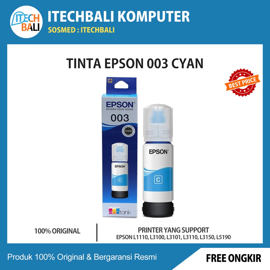 Tinta Printer EPSON 003 CYAN, MAGENTA, YELLOW ORIGINAL | ITECHBALI