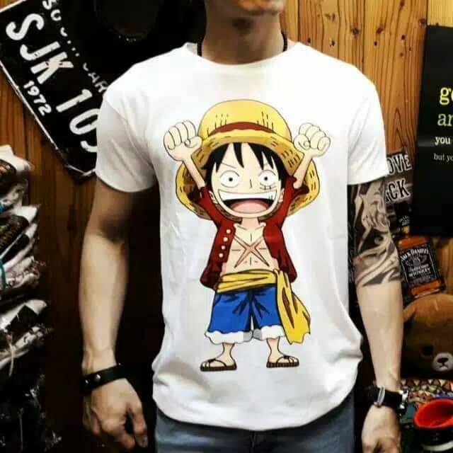 Kaos pria murah kaos distro motif one piece putih hitam