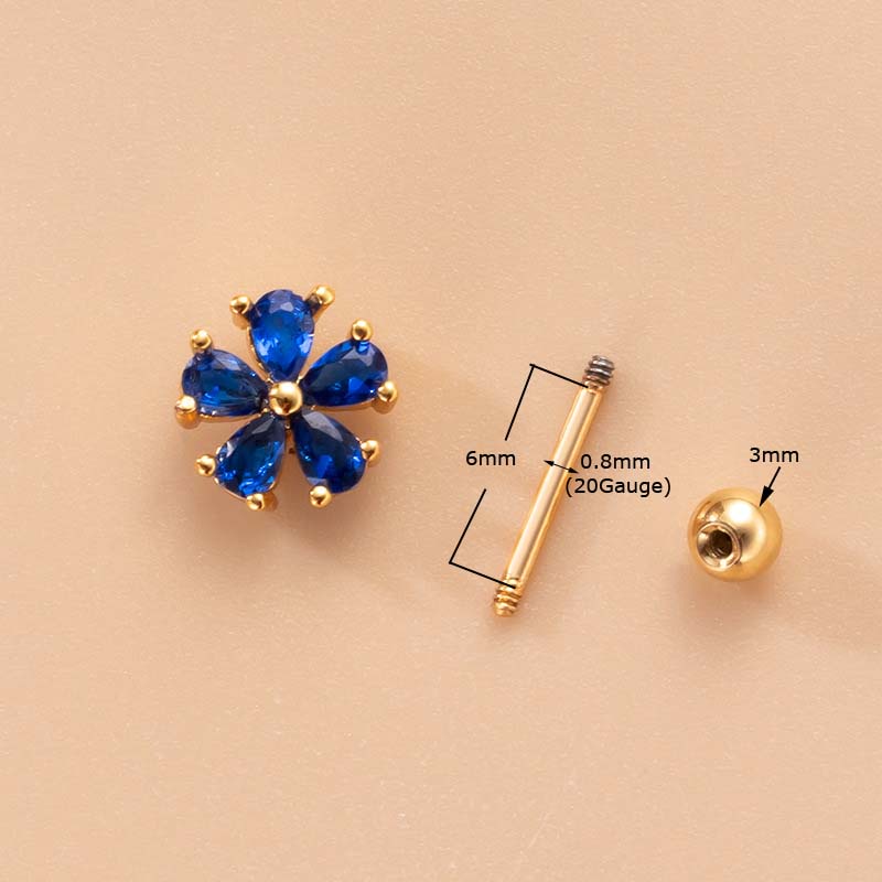 1pc Anting Tindik Tulang Rawan Telinga Desain Bunga Opal Bahan Stainless Steel 20 Gage Dengan Zircon