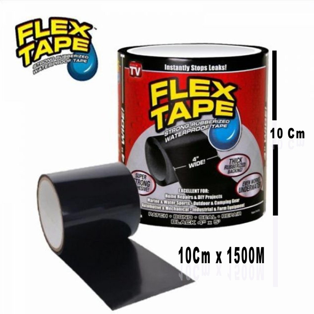 Lakban Penambal Anti Bocor Pipa Selang Plastik Tambal Kuat Tape 4&quot; x 1,5m Flex isolasi ajaib super waterproof Lem kran selotip 4 INCH X 1.5 METER HITAM Perekat Serbaguna FLEX TAPE 4 x 1,5 m