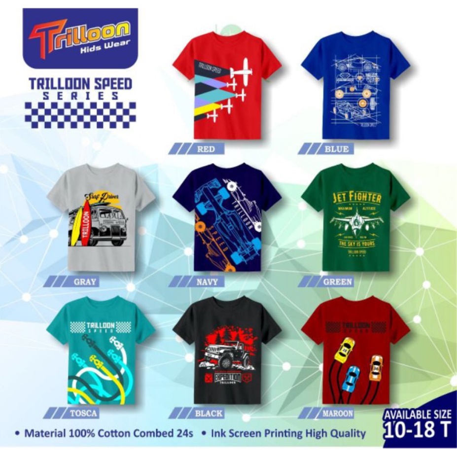 Trilloon Speed Series Kaos Anak Laki-Laki Combed 24s Size 10-18Tahun