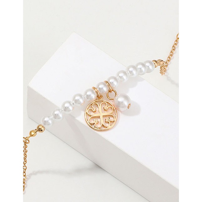 LRC Gelang Tangan Fashion Gold Alloy Symbol Pendant Pearl Bracelet F75537