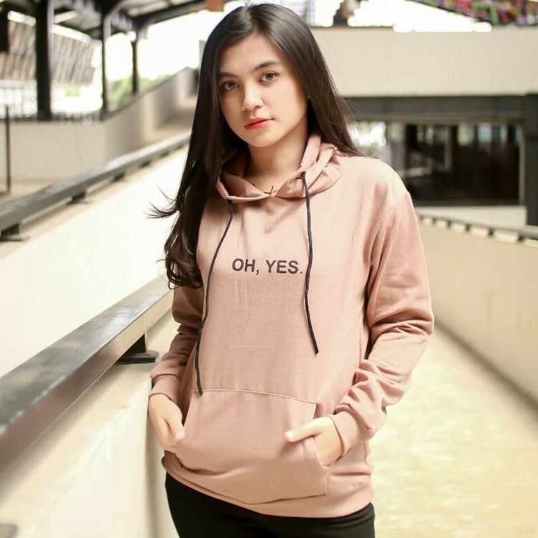 OH YES Hoodie - Jaket Hoodie Wanita-Moka