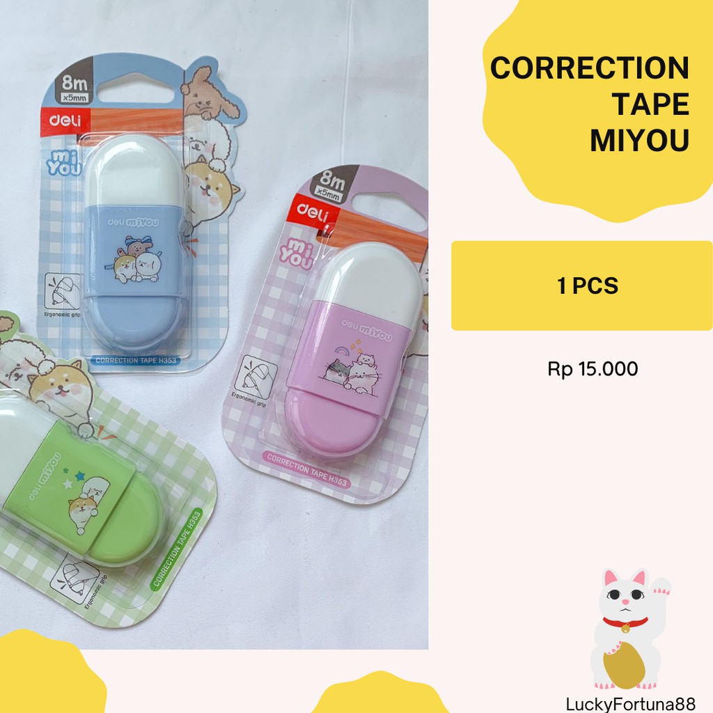 

[LuckyFortuna88]Tip X Warna pastel Kucing DELI Roll Tape Tip ex Pink Hijau Biru Hapusan pulpen pena Warna pastel Termurah Jakarta Tipex pen