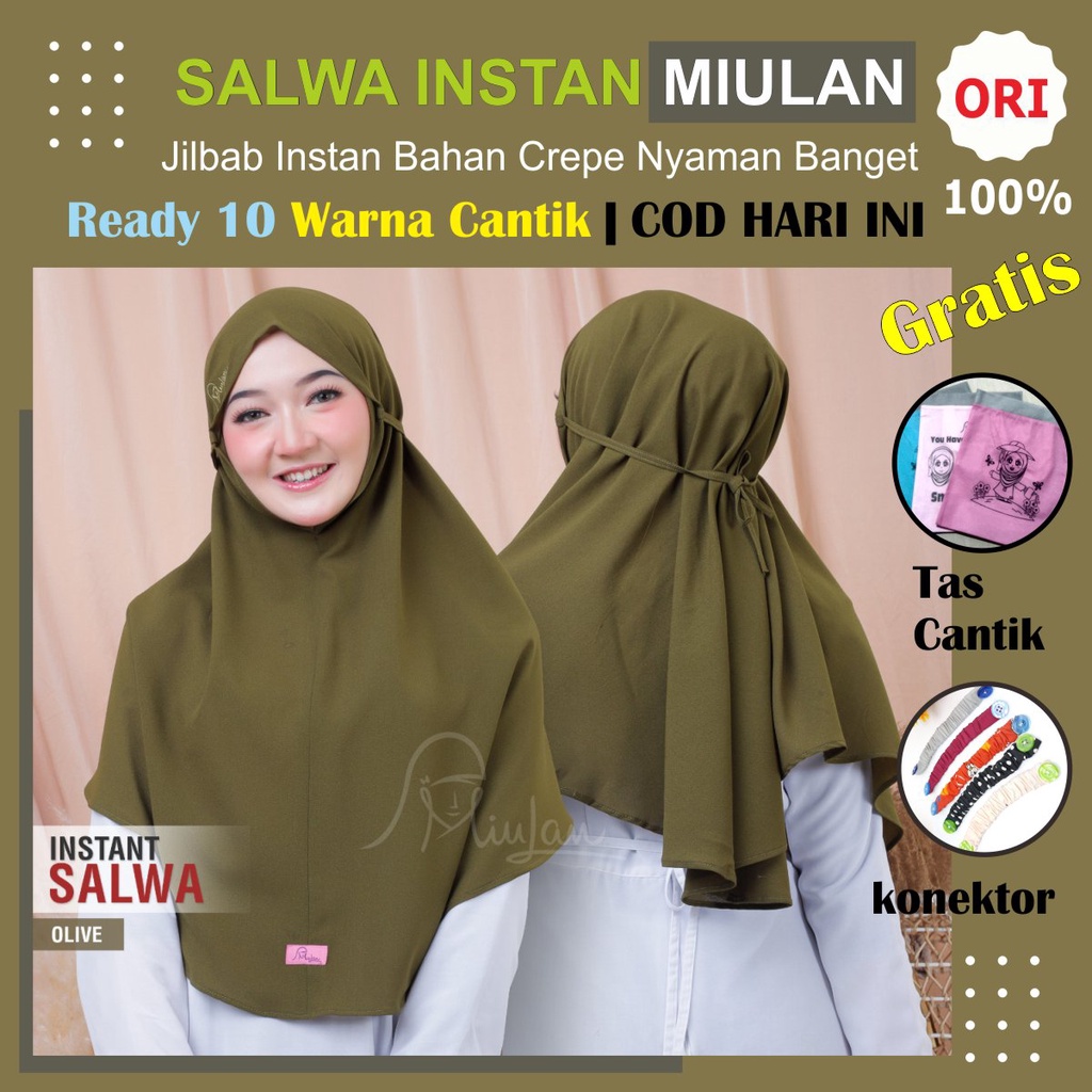 Salwa Jilbab Instan Miulan Hijab Instan Pet Tali serut Kerudung Cantik Kekinian By Miulan Hijab