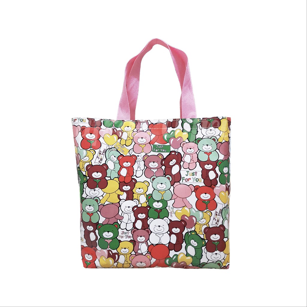 TAS BELANJA TOTE BAG SHOPPING BAG BIG SIZE COLORFUL PATTERN BEAR SHIFRA