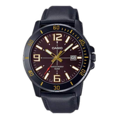 Casio Original MTP VD01BL-1B / MTP-VD01L-5B Jam Tangan Kulit Pria Hitam Black