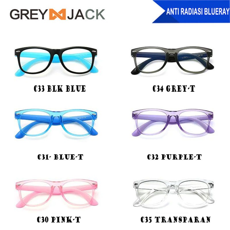 Grey Jack Kacamata Anak Antiradiasi Blueray Kotak Transparan Fashion Anak Perempuan dan Laki-laki New 802-T-3