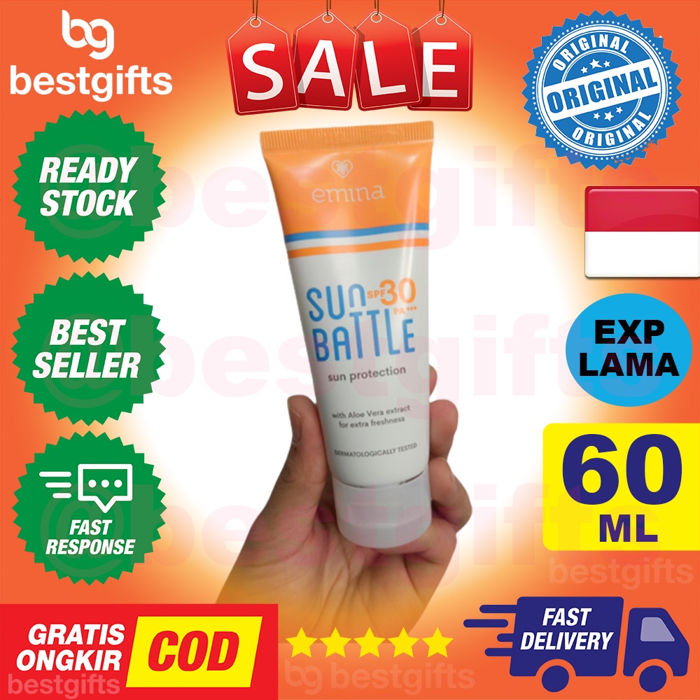 EMINA SUN BATTLE SPF 30 SUN PROTECTION SUNSCREEN BLOCK TAN ALOE VERA EXTRACT MELINDUNGI DARI SINAR UV 60 ML