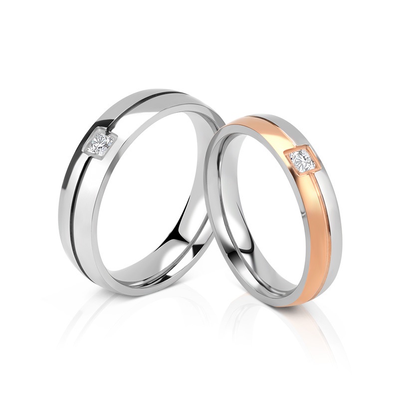 Cincin Berlian Bahan Titanium Warna Rose Gold Silver Untuk Pria Dan Wanita