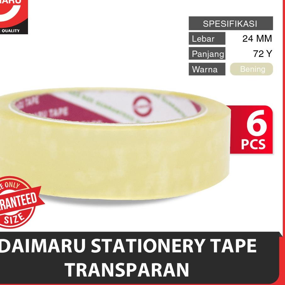 

New Paket Isi 6pcs Daimaru Stationery Tape Transparan 24 mm x 72 Yard