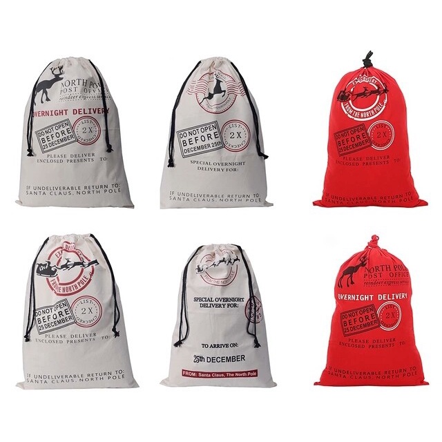 

✨ BISA COD ✨ Christmas Gift Canvas Drawstring Bag / Santa Sack Bag