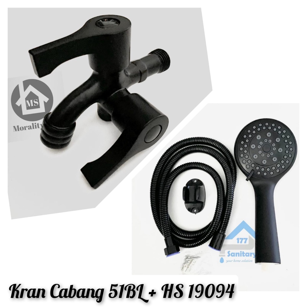 Paket Varian Black Series - Paket Set Kran Cabang dan Handshower Gede Hitam Variasi