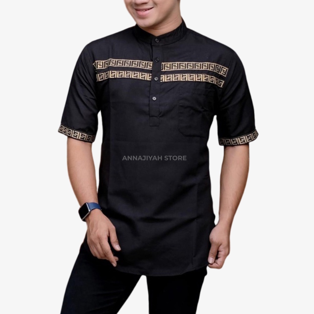 Kemeja Koko Kemko Kurta FF Lengan Pendek  / Baju Taqwa Moslem Pria bahan Katun