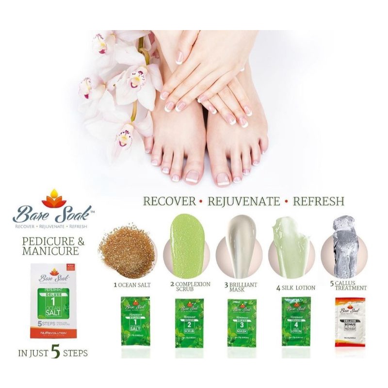 Bare soak garam spa pedicure 5 steps nurevolution USA allin one hemat